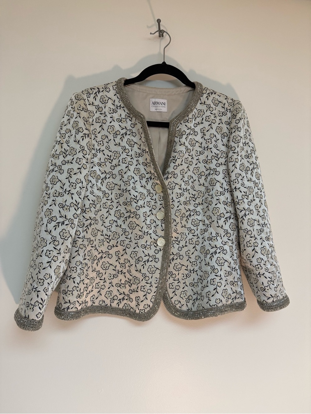 Armani Collezioni Cream and Black Floral Quilted Jacket